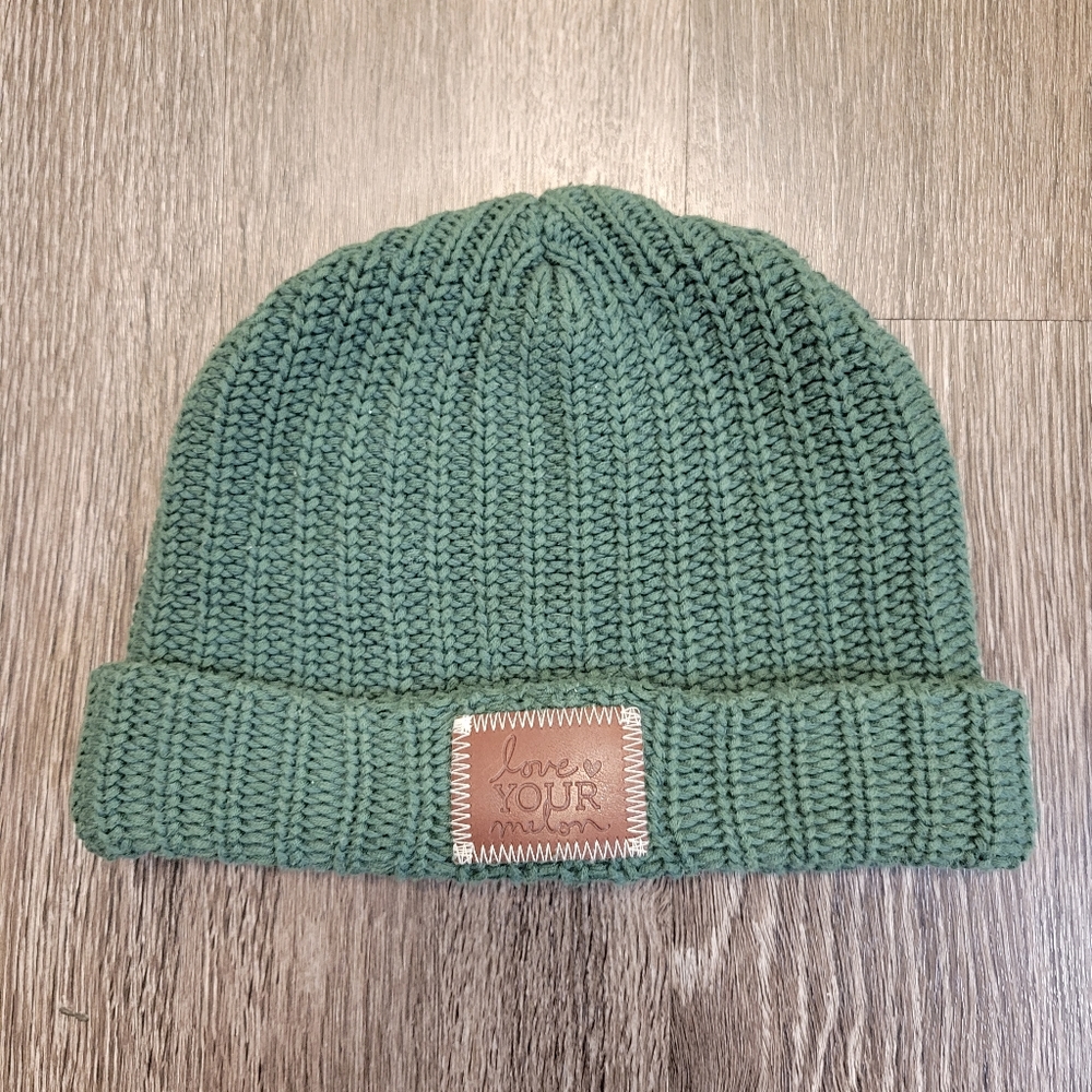 love your melon cuffed beanie | hunter green with leather patch